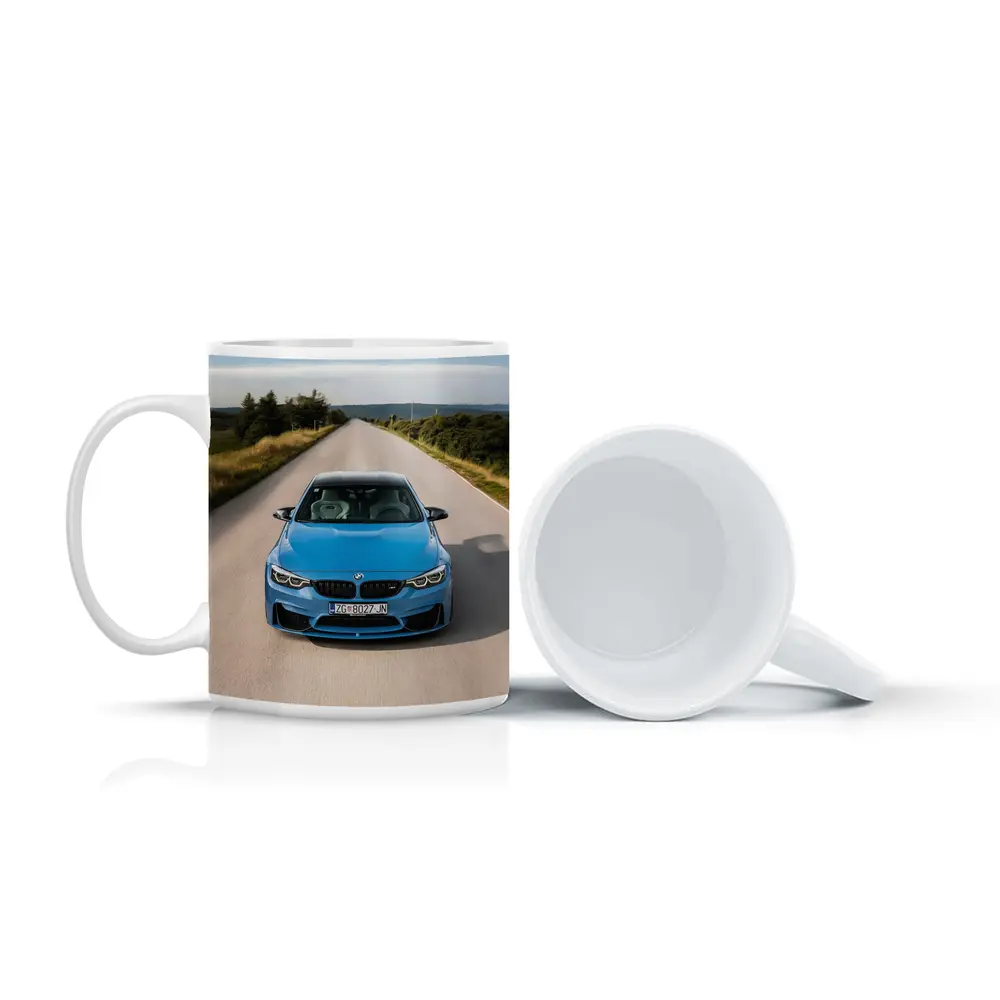 BMW M4 Blue Front View Open Road – Mugs