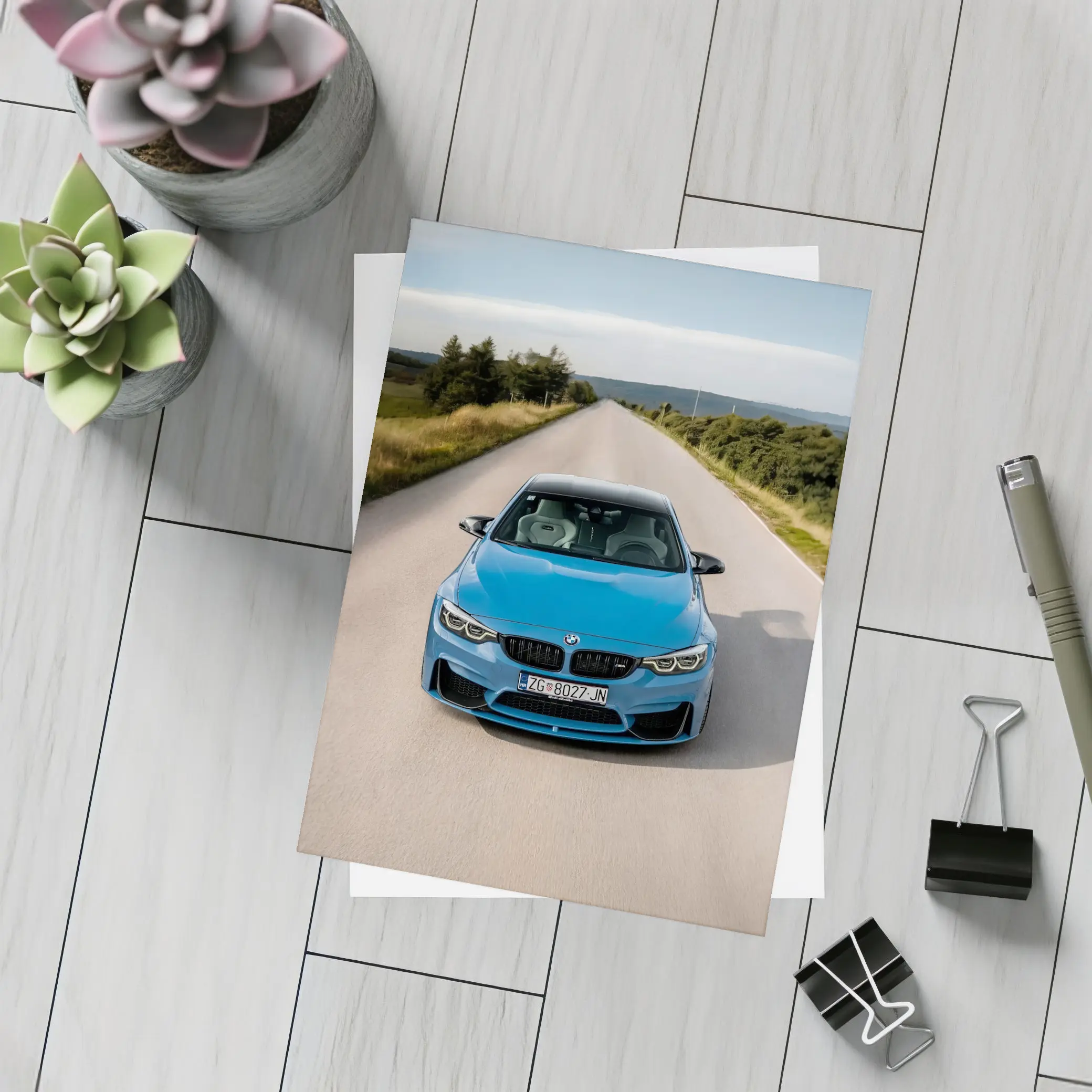 BMW M4 Blue Front View Open Road – Postcards