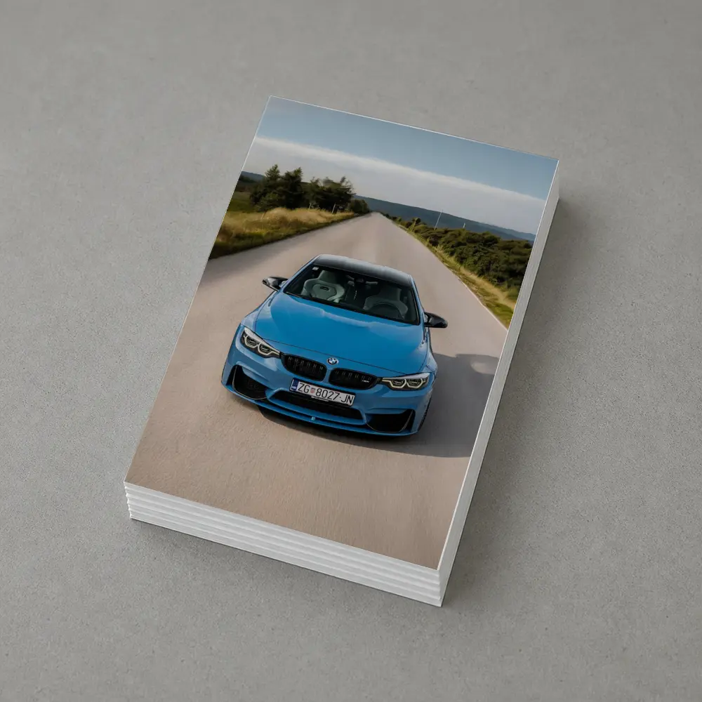 BMW M4 Blue Front View Open Road – Postcards