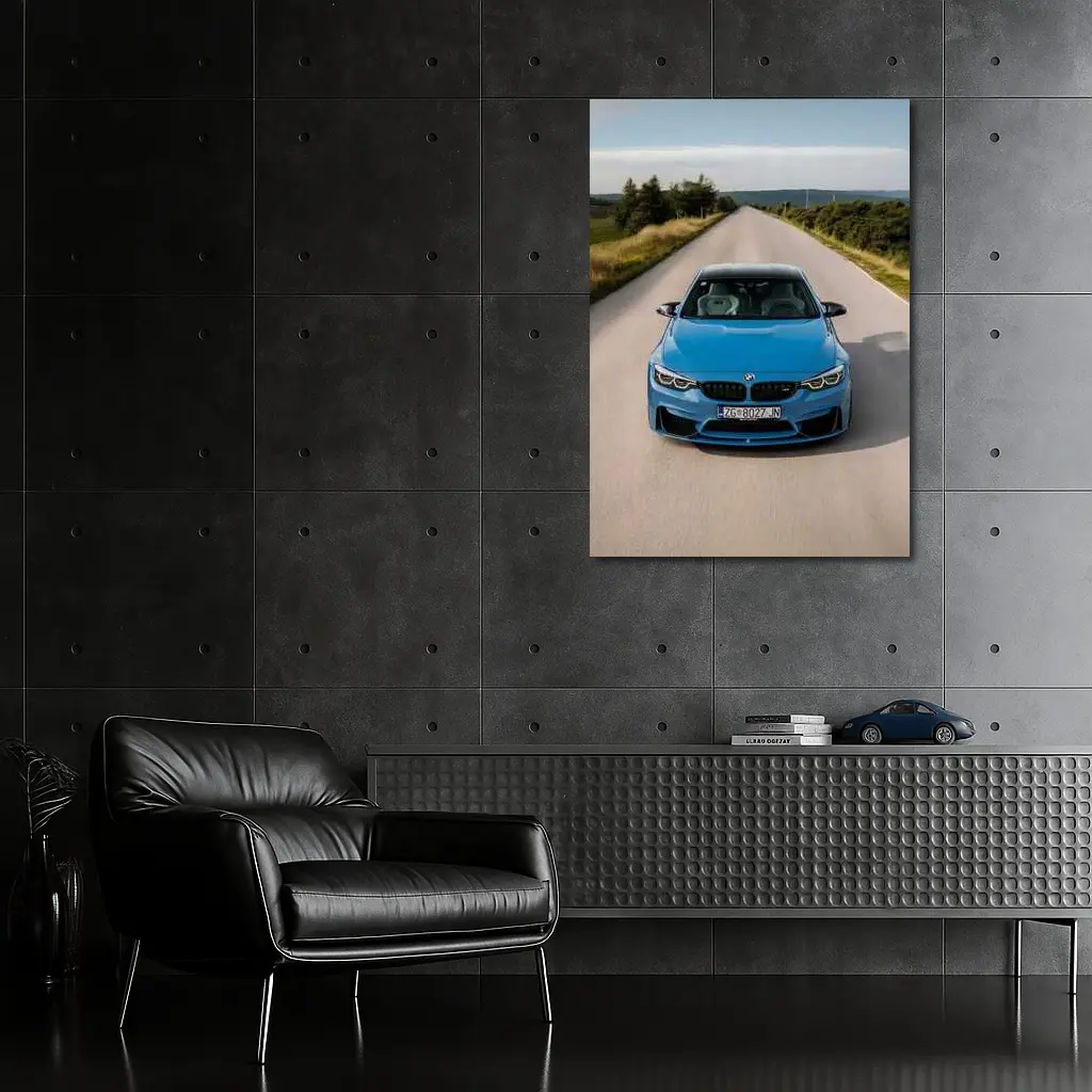 BMW M4 Blue Front View Open Road – Wall Art