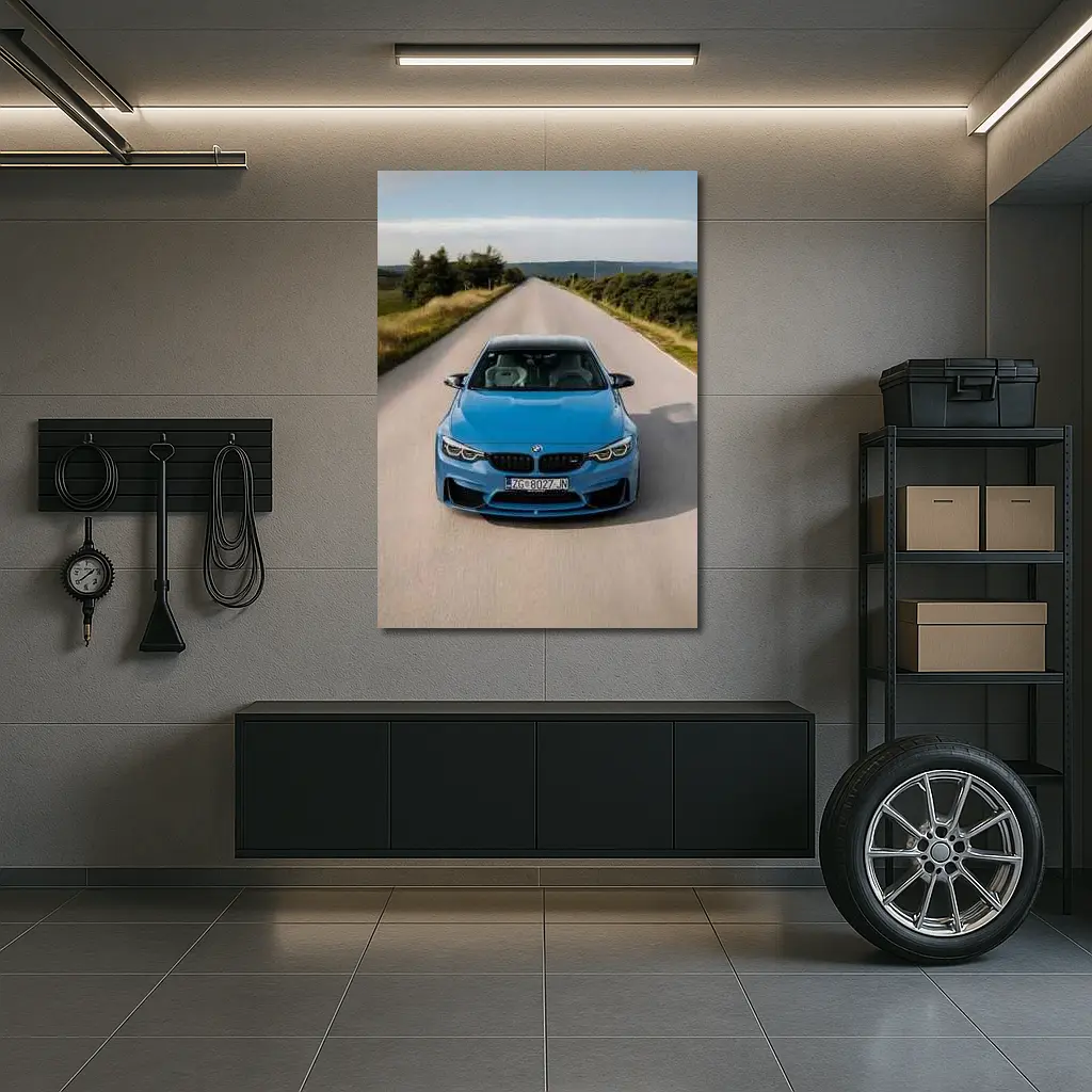 BMW M4 Blue Front View Open Road – Wall Art
