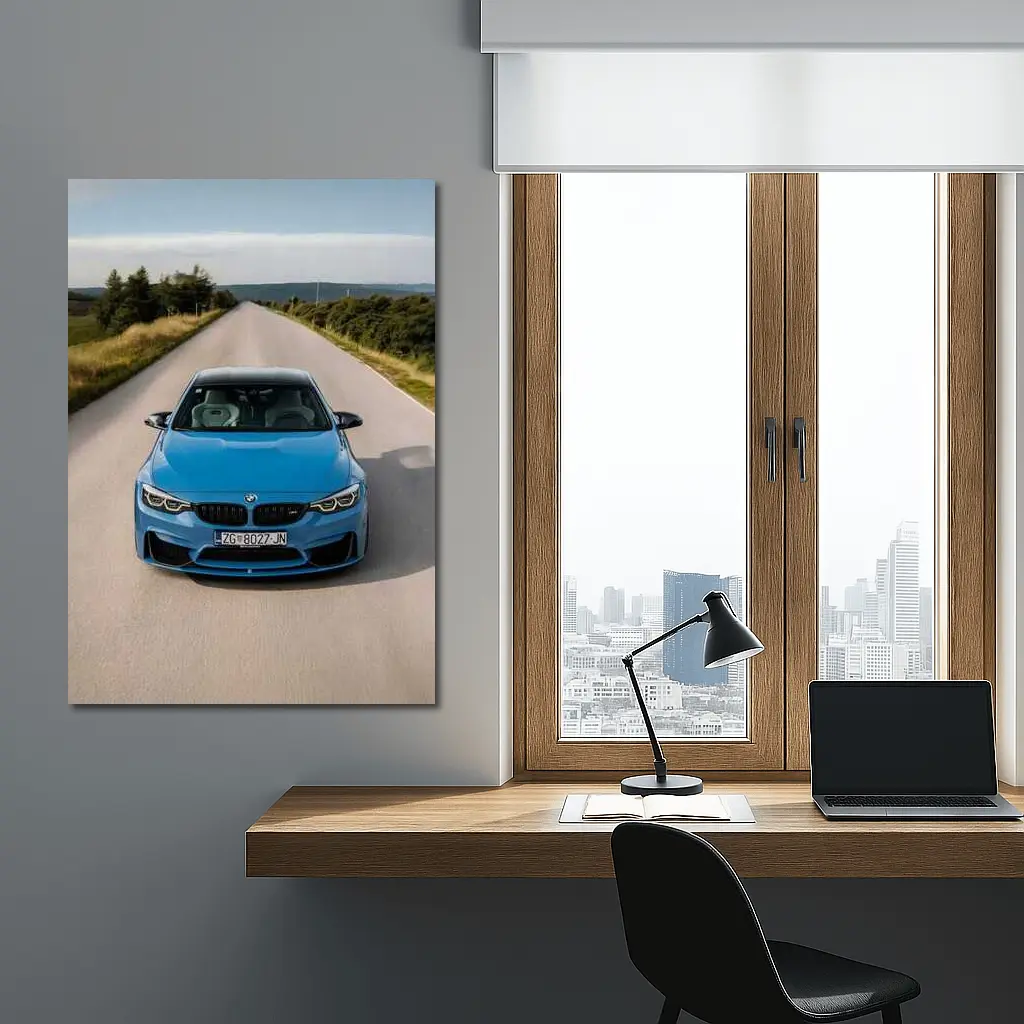 BMW M4 Blue Front View Open Road – Wall Art