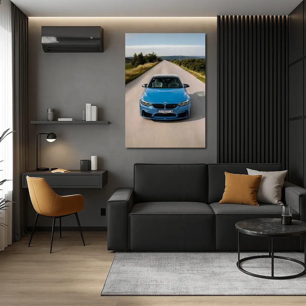 BMW M4 Blue Front View Open Road – Wall Art