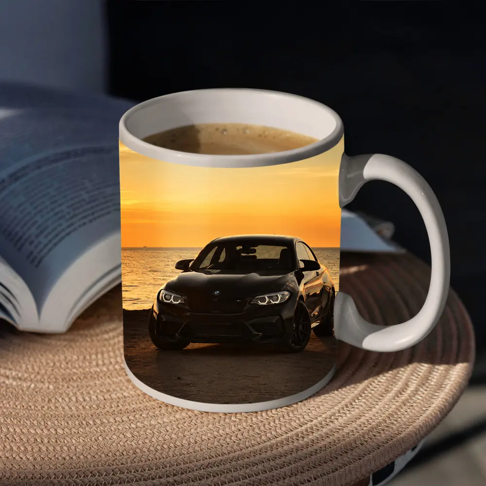 BMW M2 Black Parked By Sunset Sea – Mugs