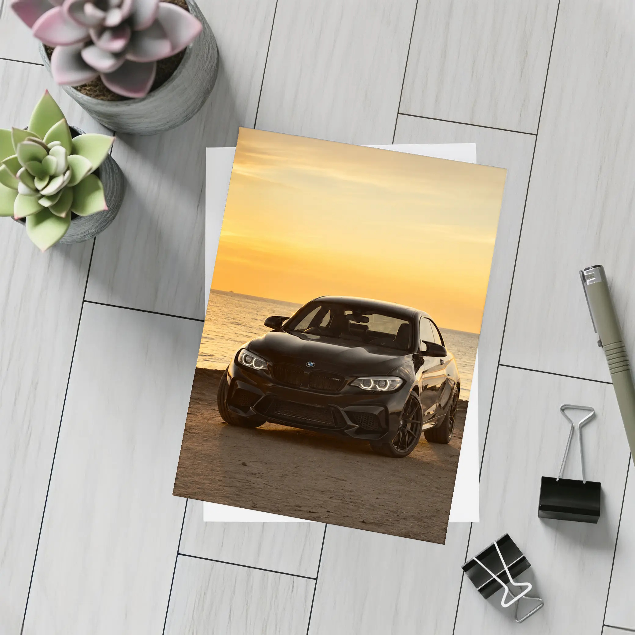 BMW M2 Black Parked By Sunset Sea – Postcards