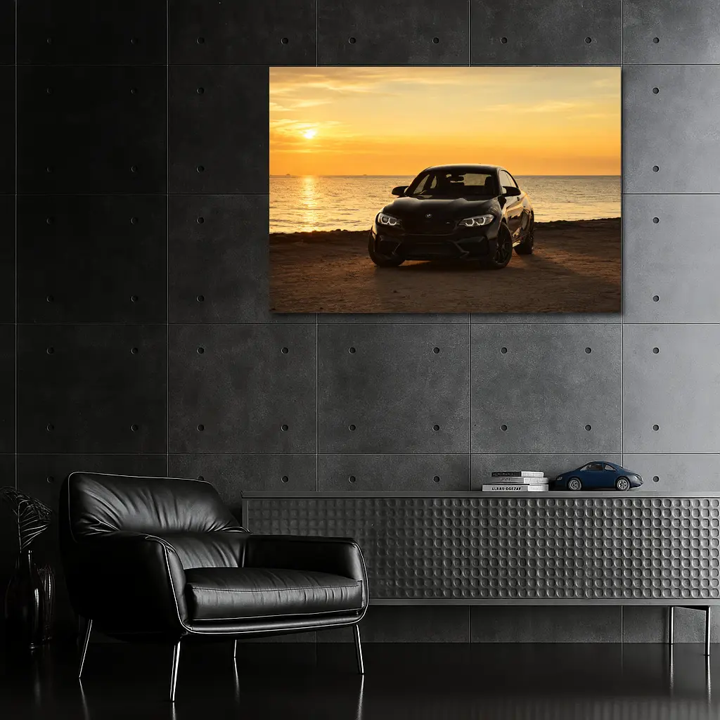 BMW M2 Black Parked By Sunset Sea – Wall Art