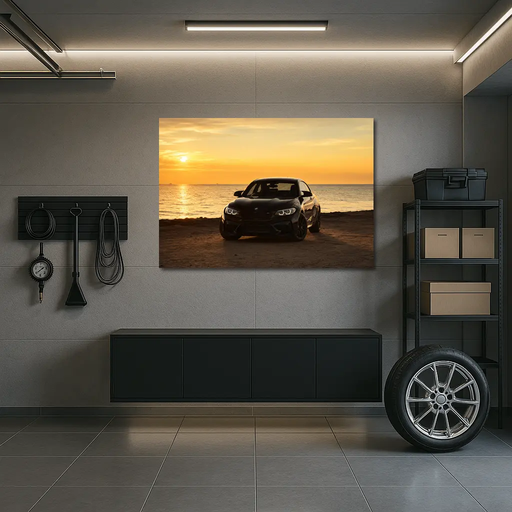BMW M2 Black Parked By Sunset Sea – Wall Art