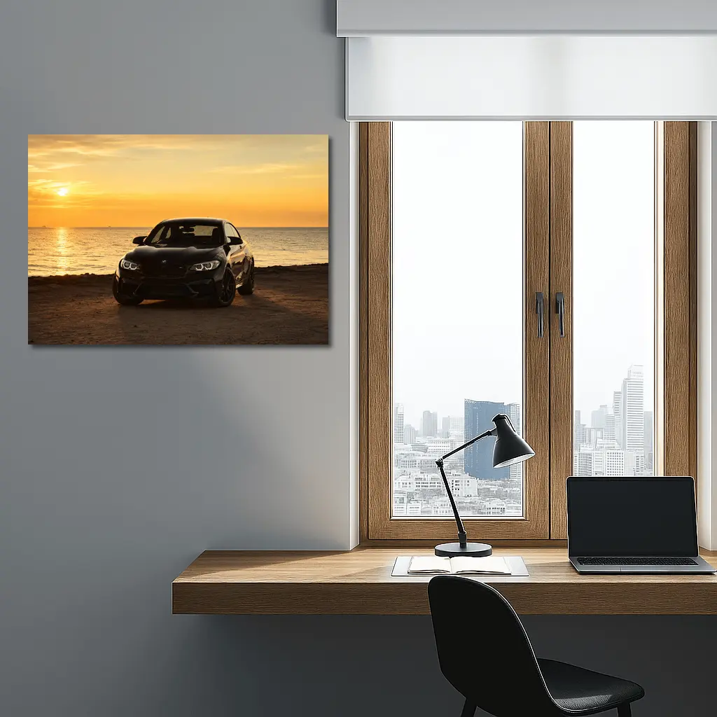 BMW M2 Black Parked By Sunset Sea – Wall Art