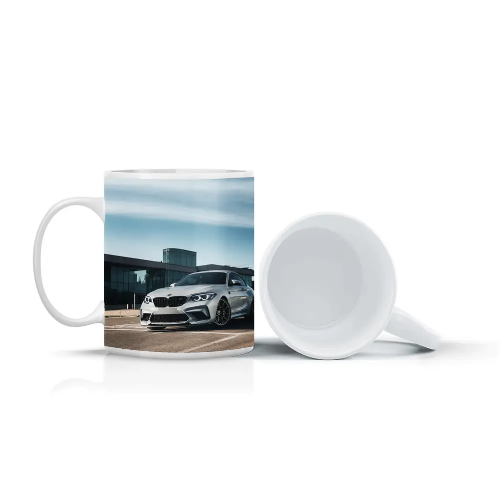 BMW M2 Silver Coupe Urban Building Background – Mugs