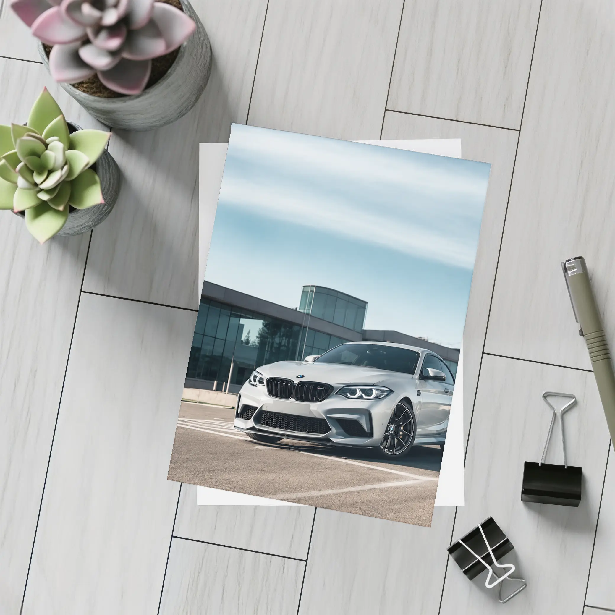 BMW M2 Silver Coupe Urban Building Background – Postcards