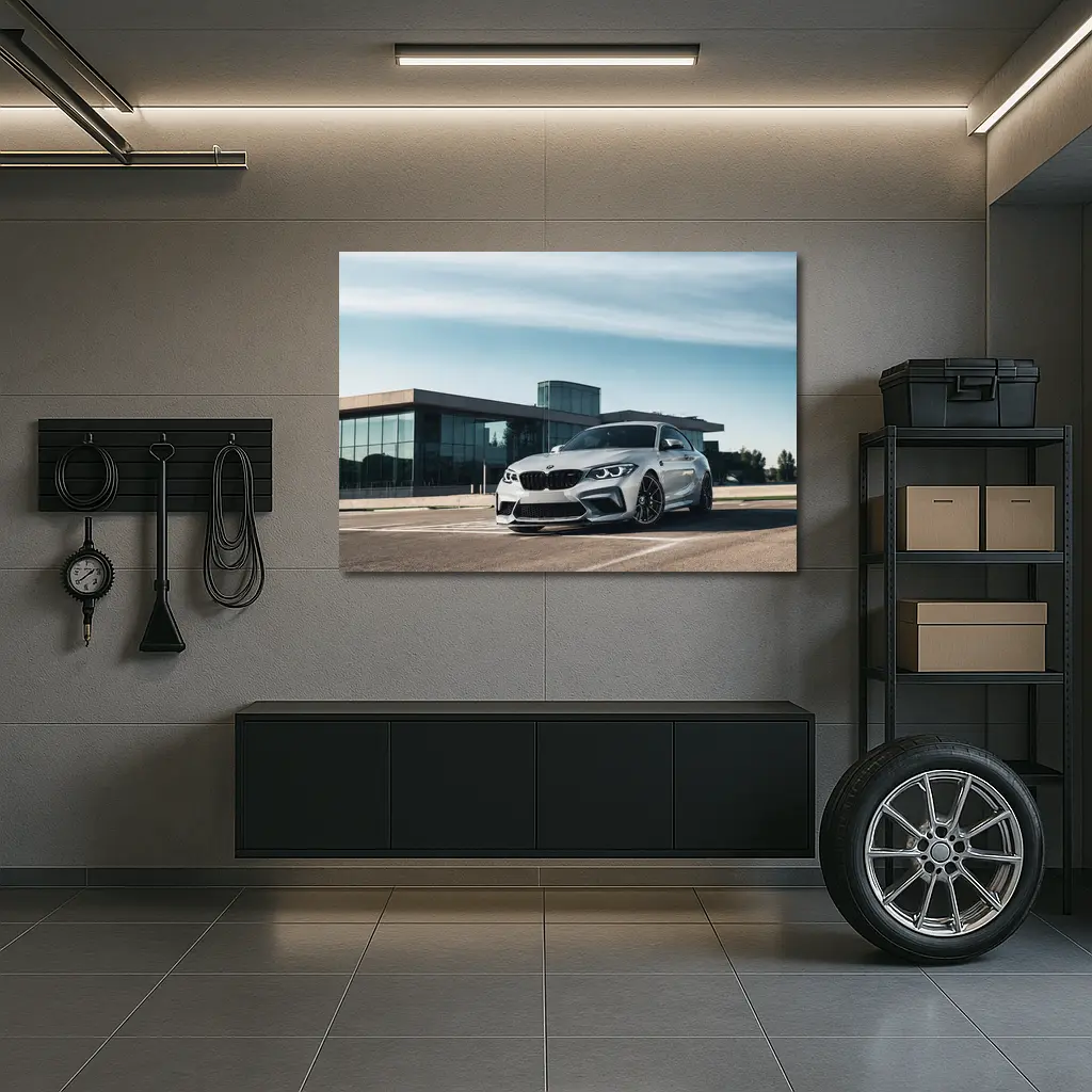 BMW M2 Silver Coupe Urban Building Background – Wall Art
