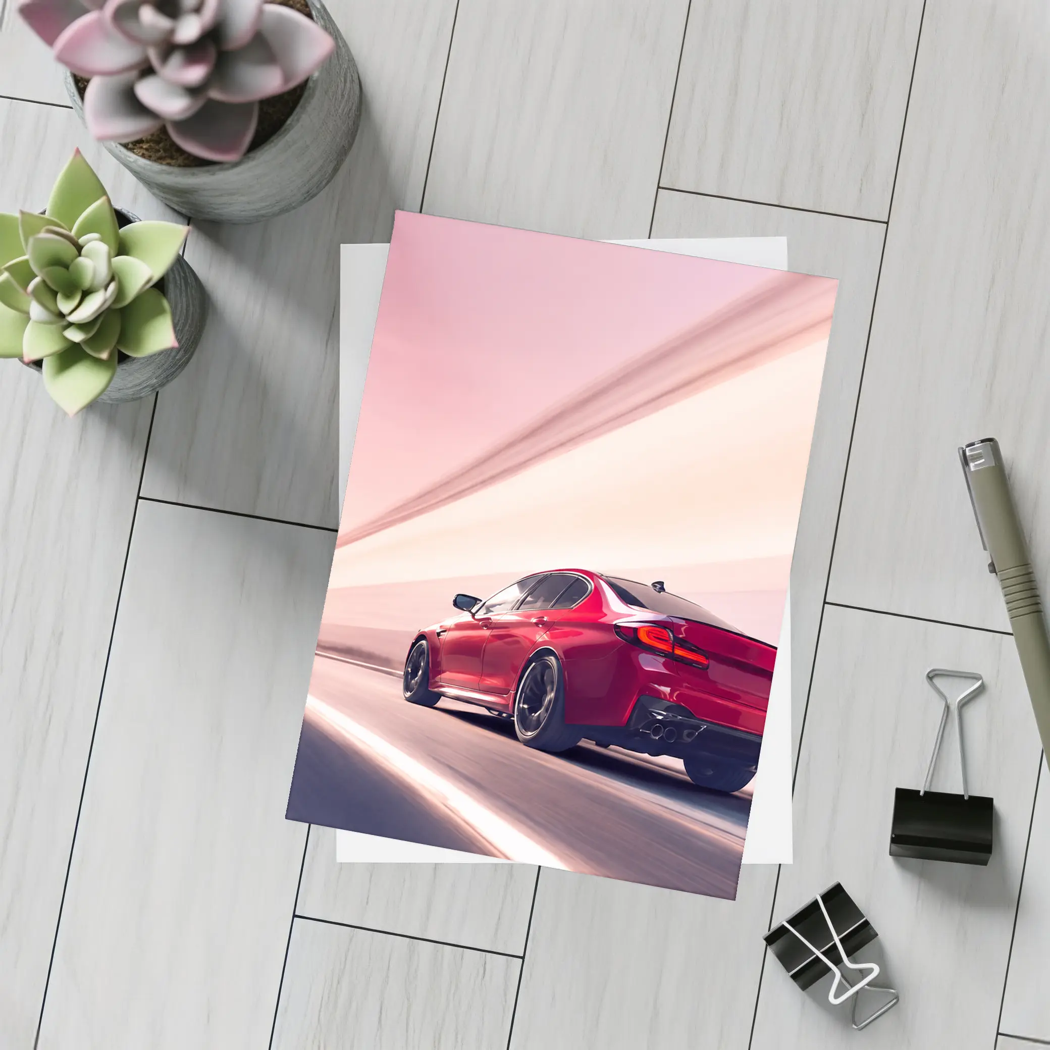 BMW M5 Red Speeding Through Tunnel – Postcards