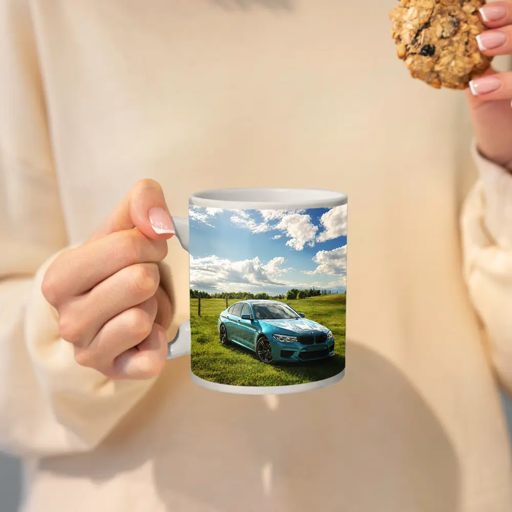 BMW M5 Sedan Parked On Green Field – Mugs