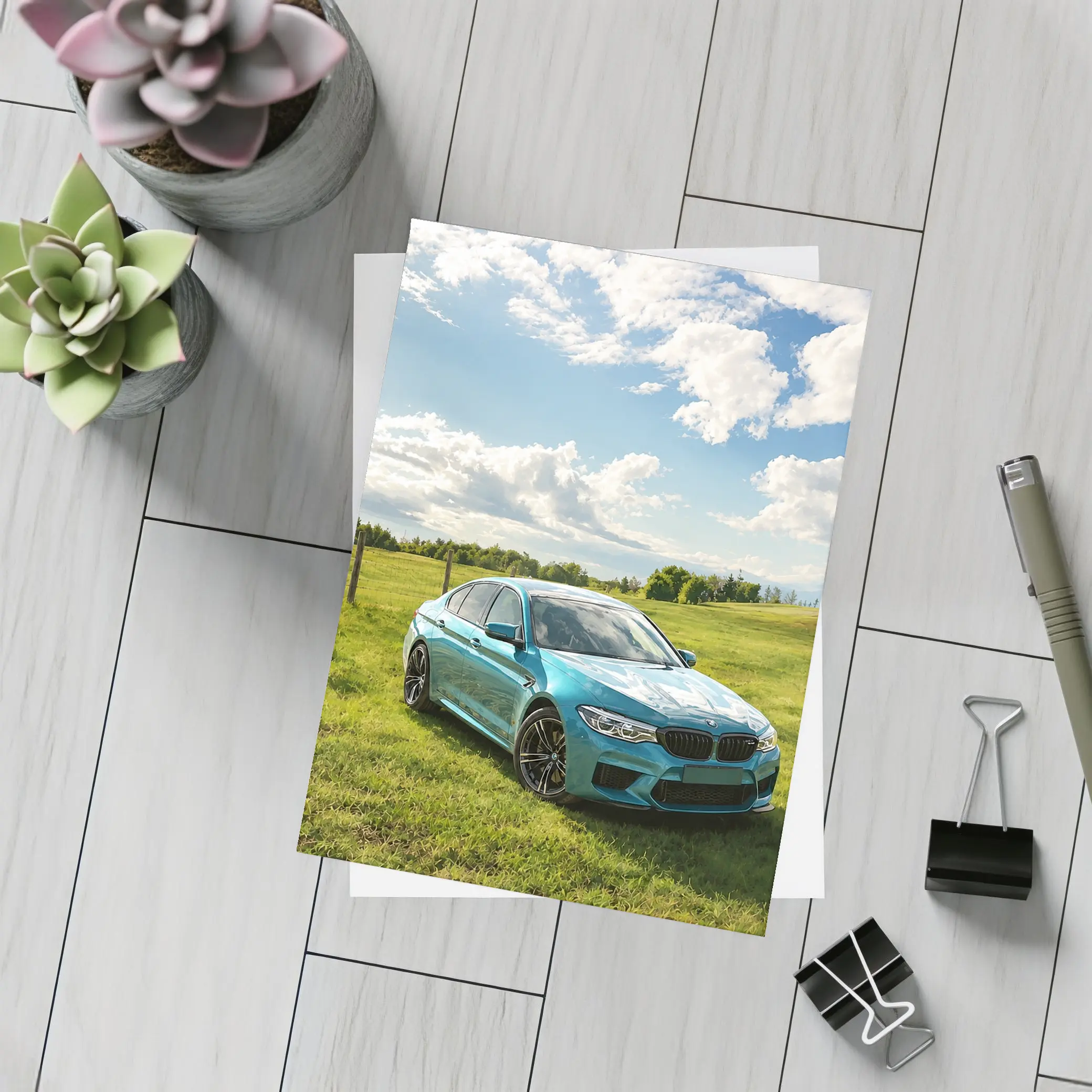 BMW M5 Sedan Parked On Green Field – Postcards