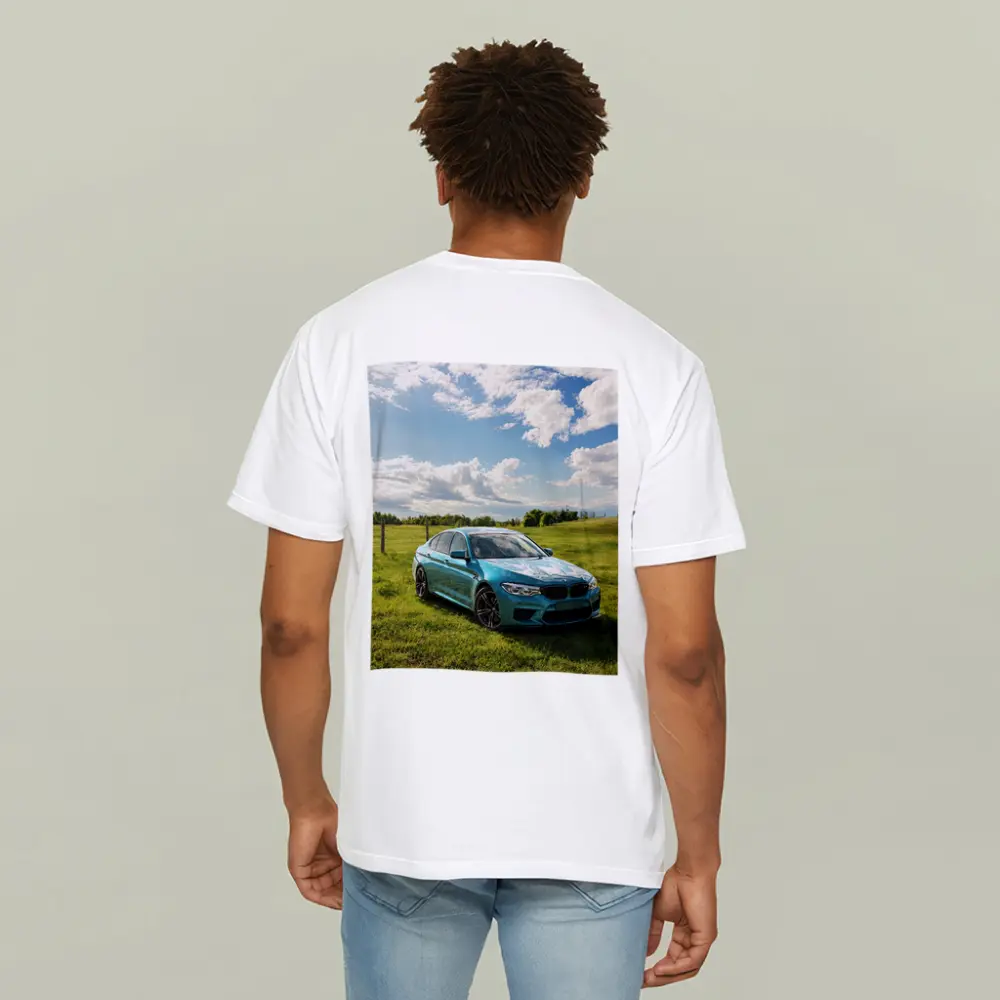 BMW M5 Sedan Parked On Green Field – T-Shirts