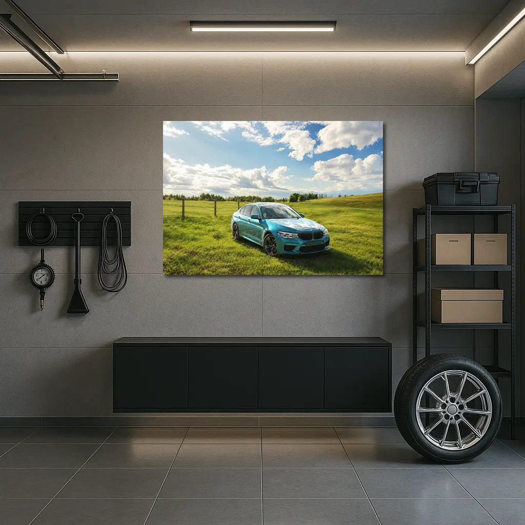 BMW M5 Sedan Parked On Green Field – Wall Art