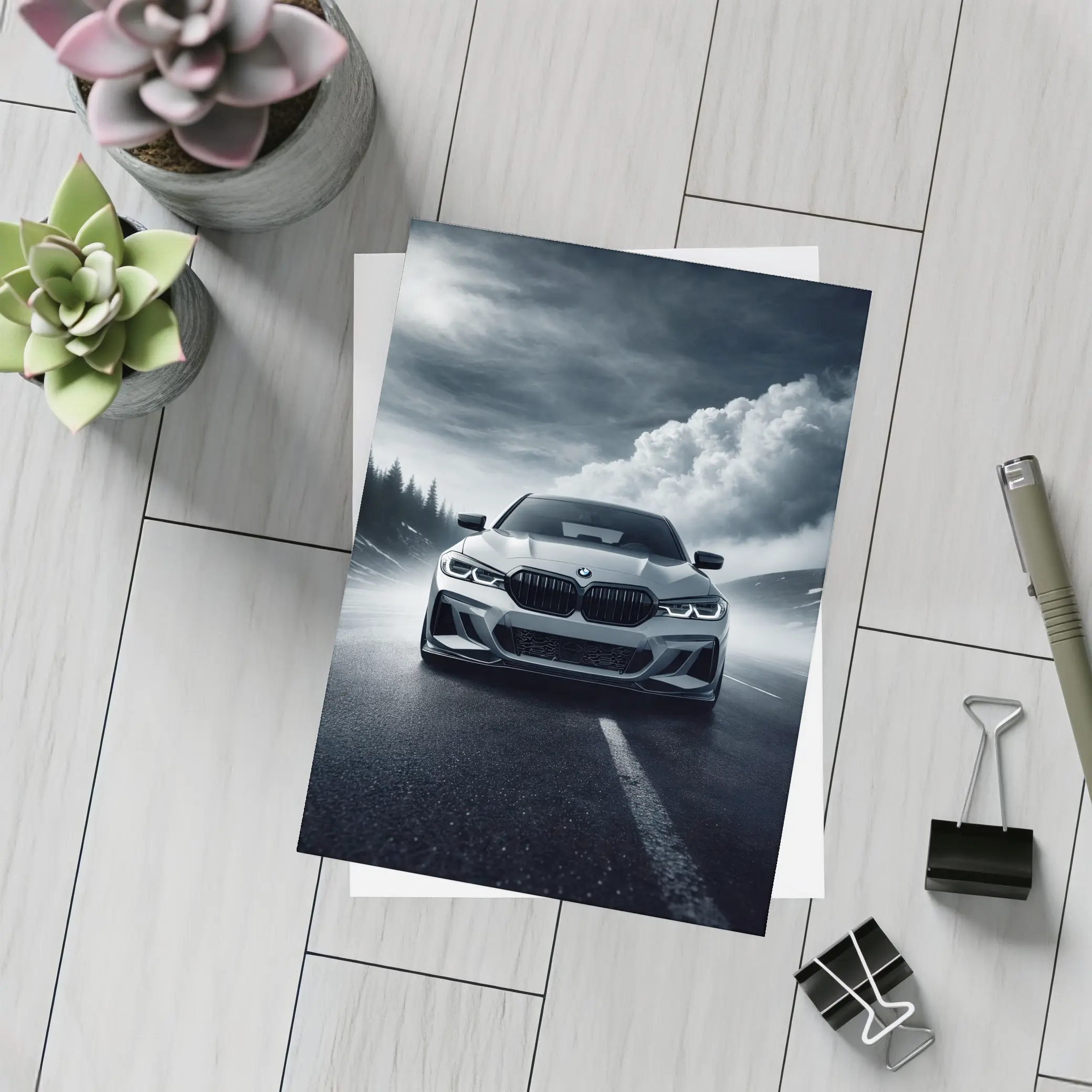 BMW M3 Front View Stormy Road – Postcards