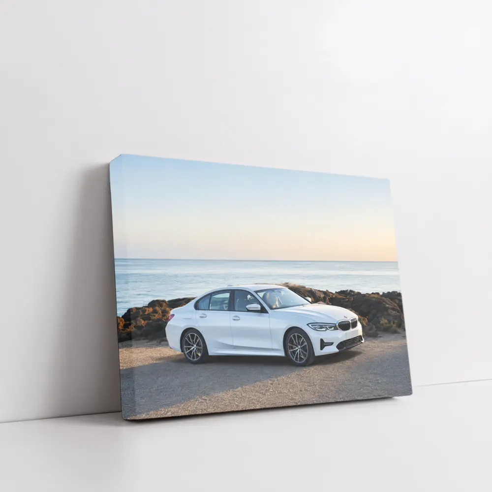 BMW 3 Series White Sedan Ocean Coast – Wall Art