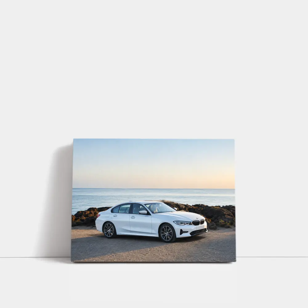 BMW 3 Series White Sedan Ocean Coast – Wall Art
