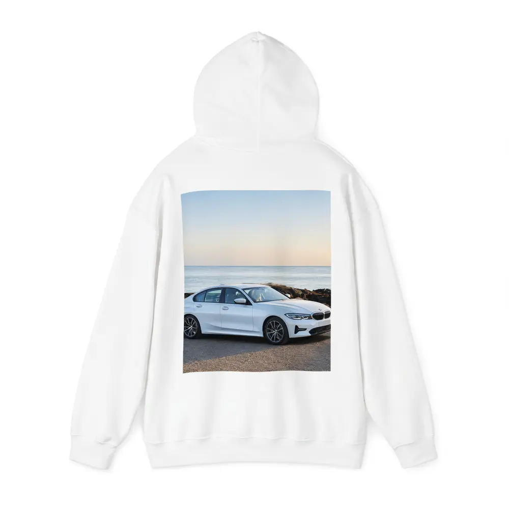 BMW 3 Series White Sedan Ocean Coast – Hoodies