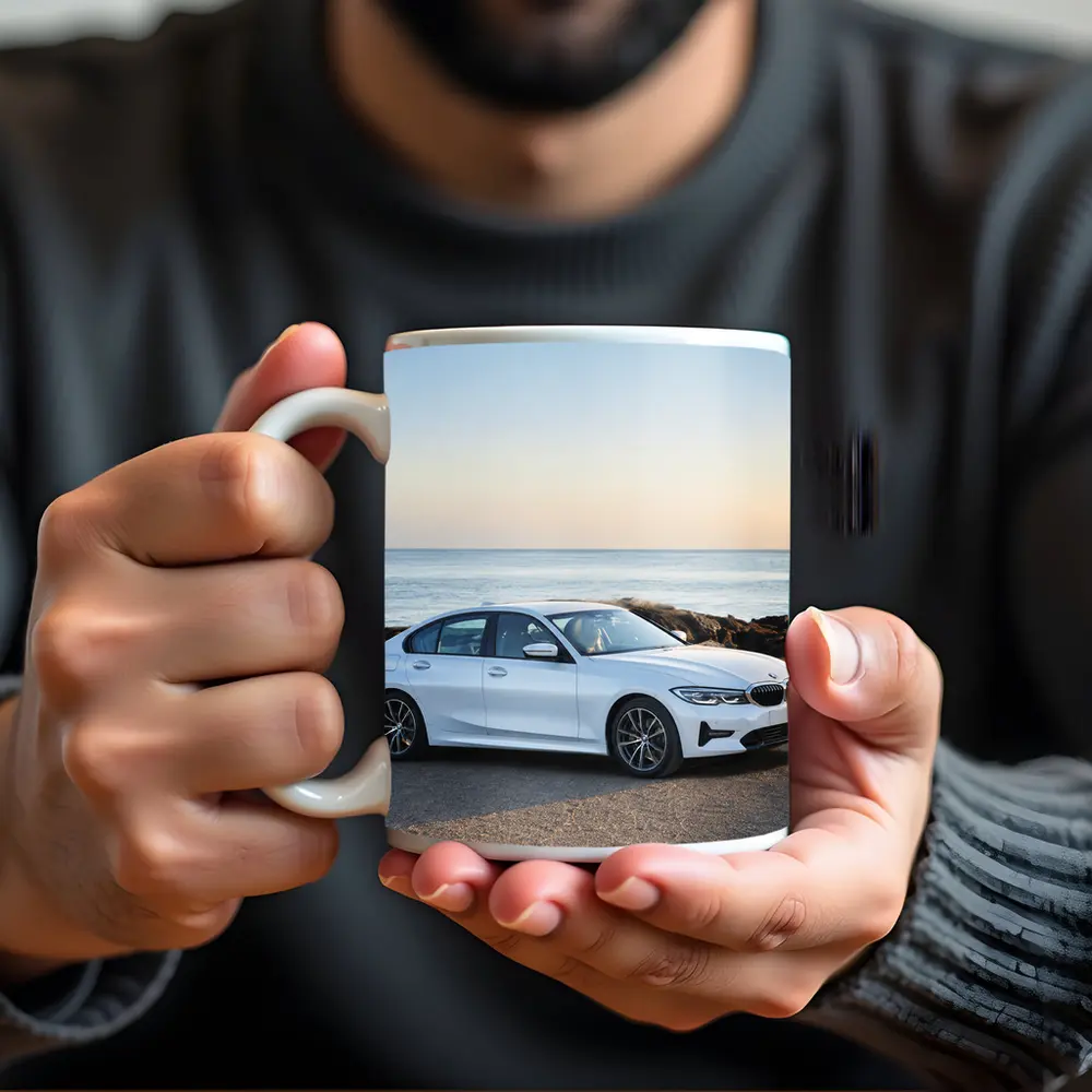 BMW 3 Series White Sedan Ocean Coast – Mugs