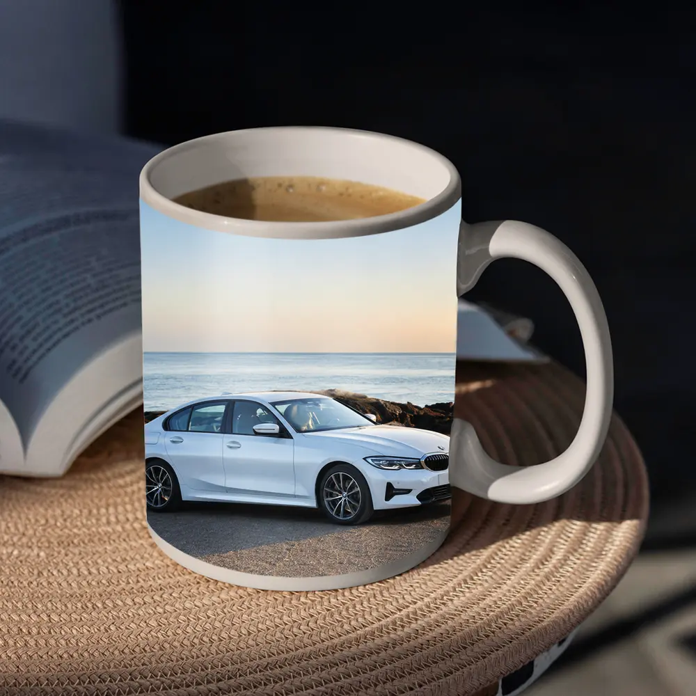 BMW 3 Series White Sedan Ocean Coast – Mugs