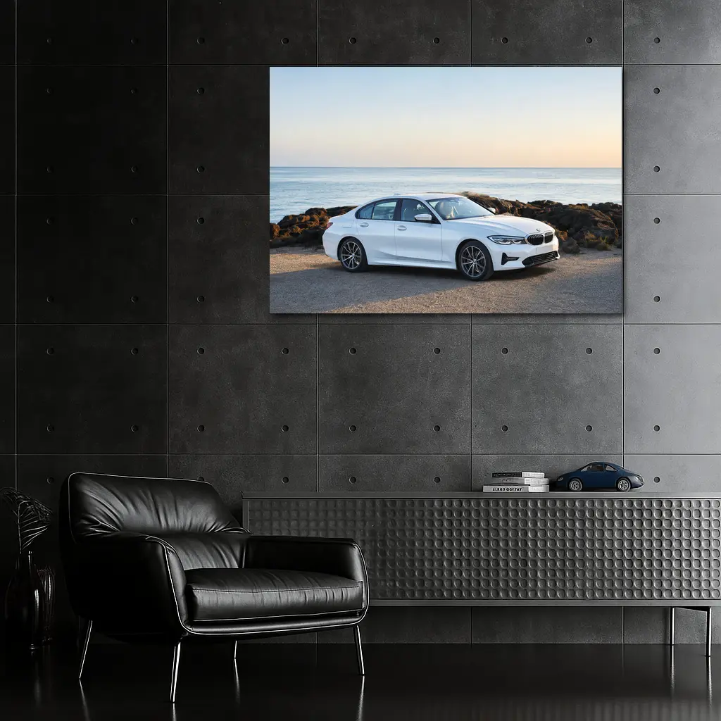 BMW 3 Series White Sedan Ocean Coast – Wall Art