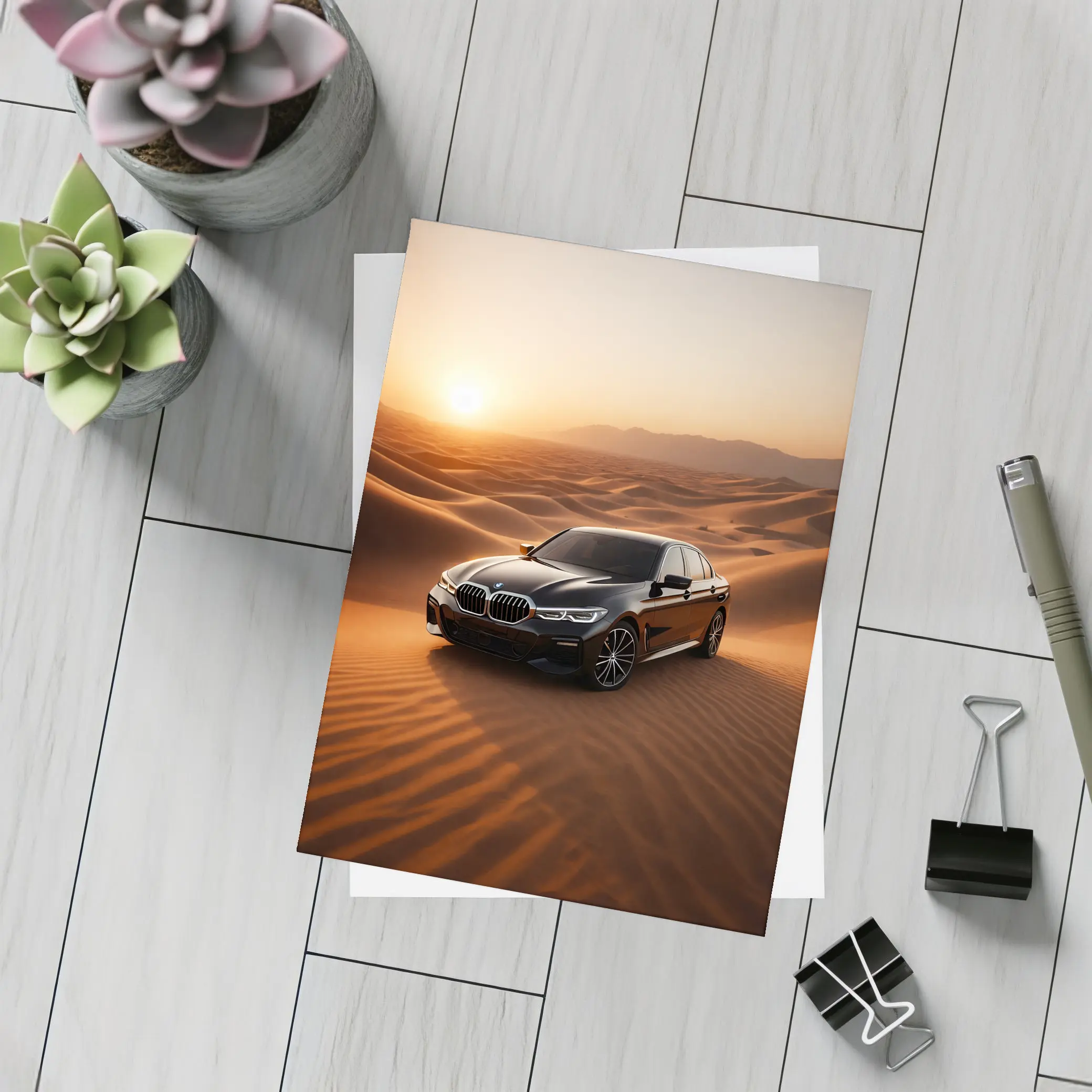BMW 3 Series Black Sedan Desert Sunset – Postcards