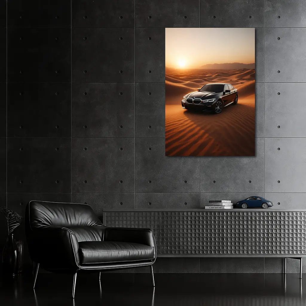 BMW 3 Series Black Sedan Desert Sunset – Wall Art