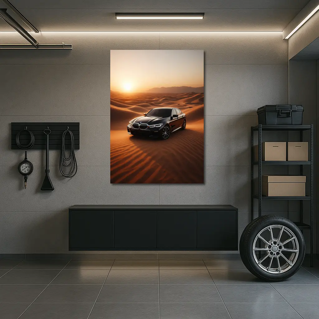 BMW 3 Series Black Sedan Desert Sunset – Wall Art