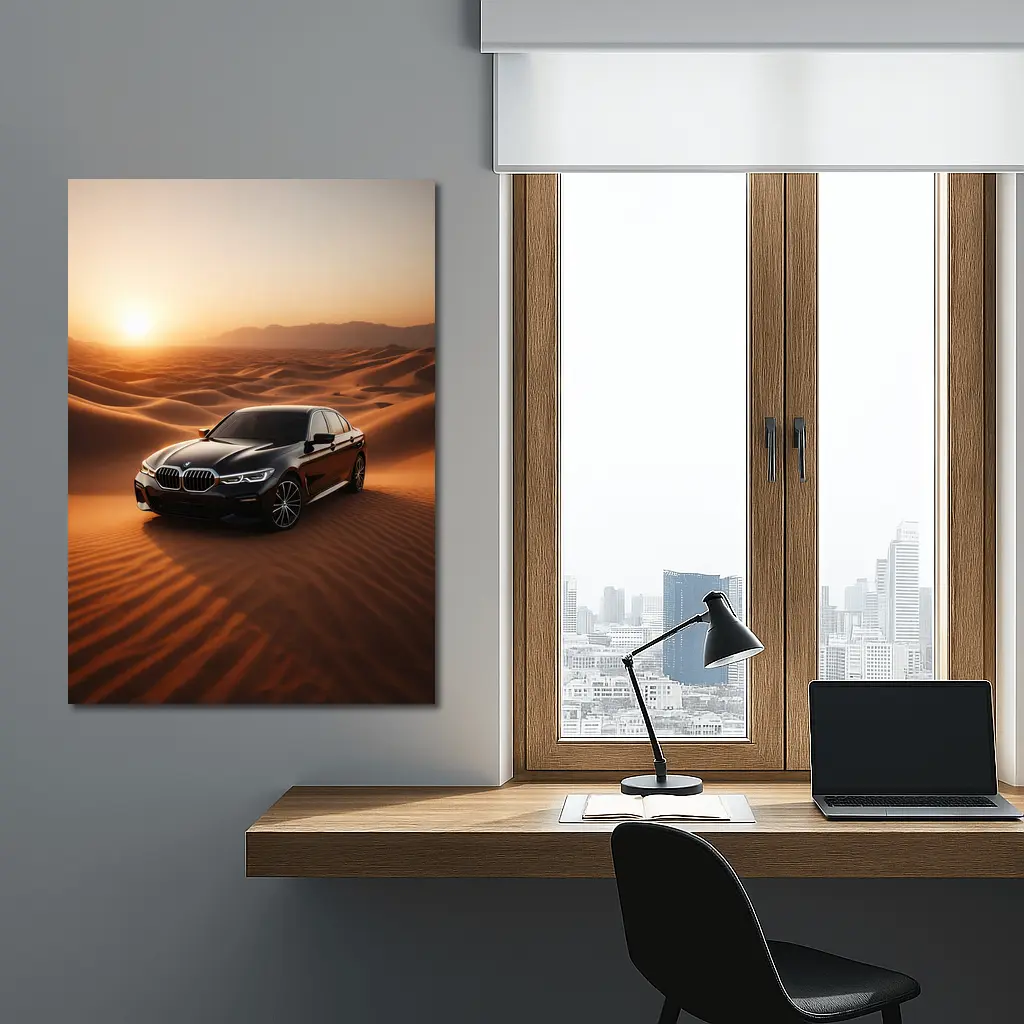 BMW 3 Series Black Sedan Desert Sunset – Wall Art