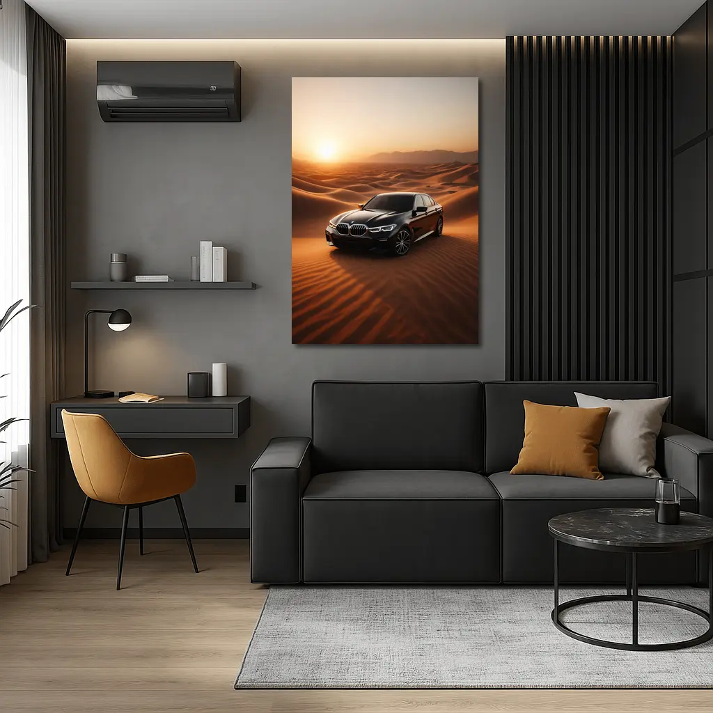 BMW 3 Series Black Sedan Desert Sunset – Wall Art