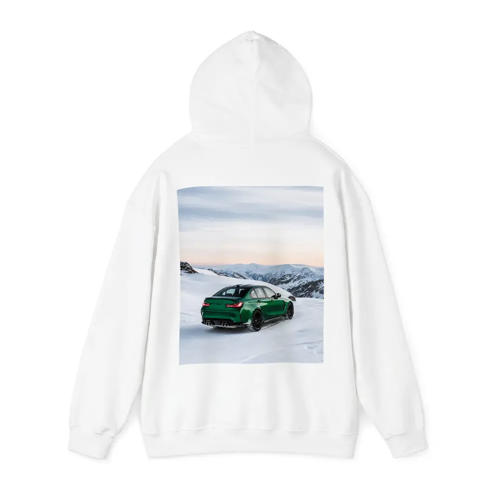 BMW M3 Green Sedan Snowy Mountain Scene – Hoodies