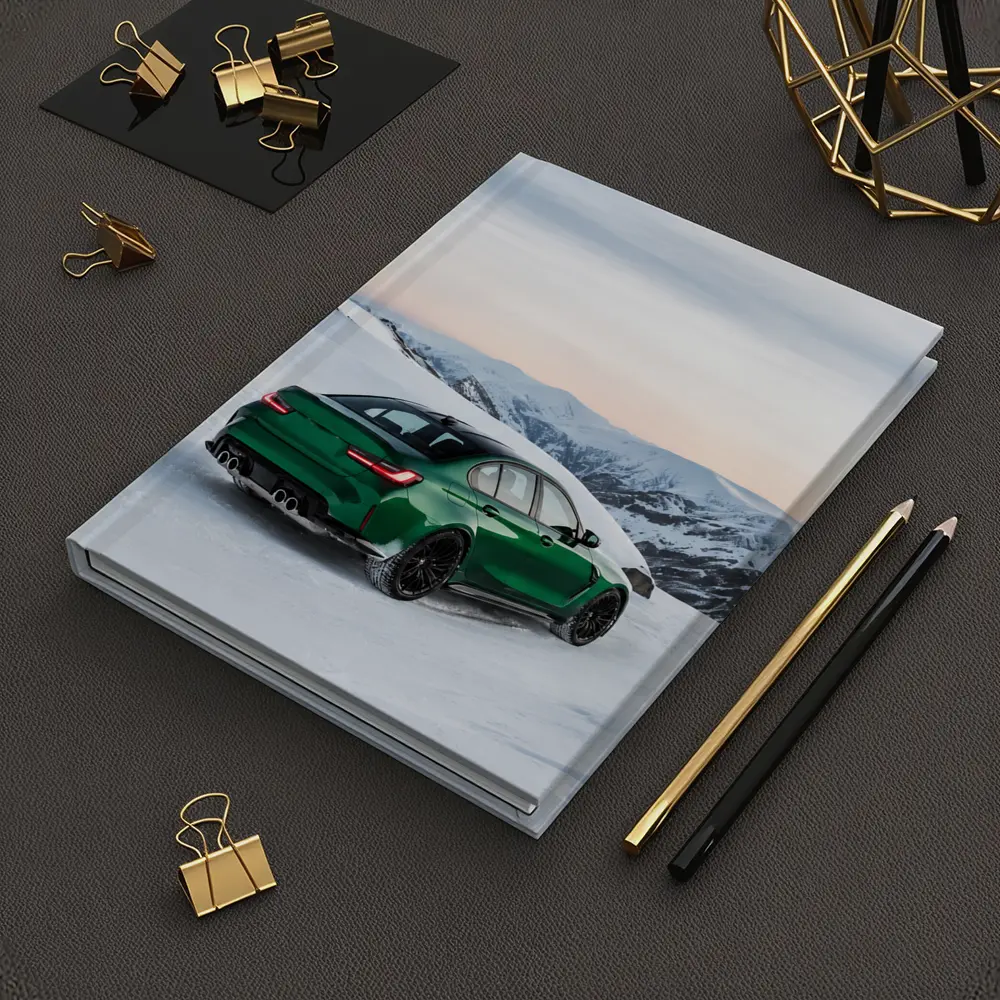 BMW M3 Green Sedan Snowy Mountain Scene – Notebooks