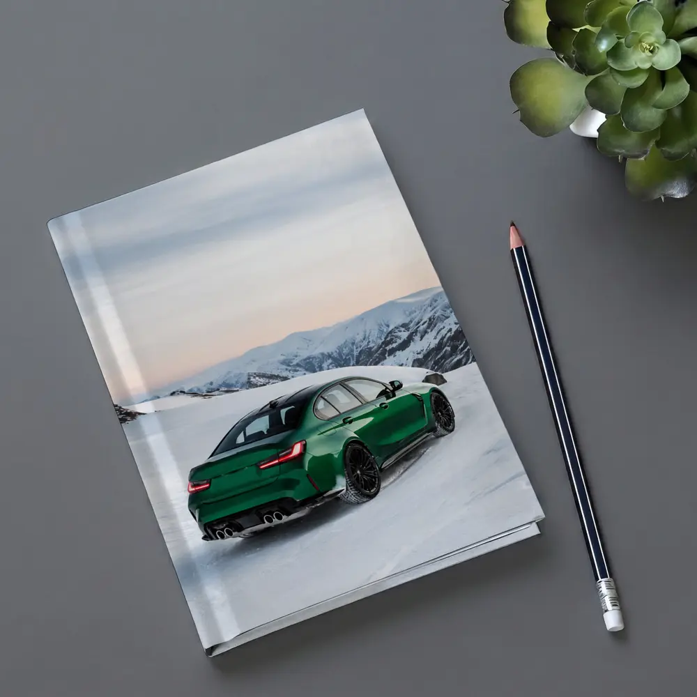 BMW M3 Green Sedan Snowy Mountain Scene – Notebooks