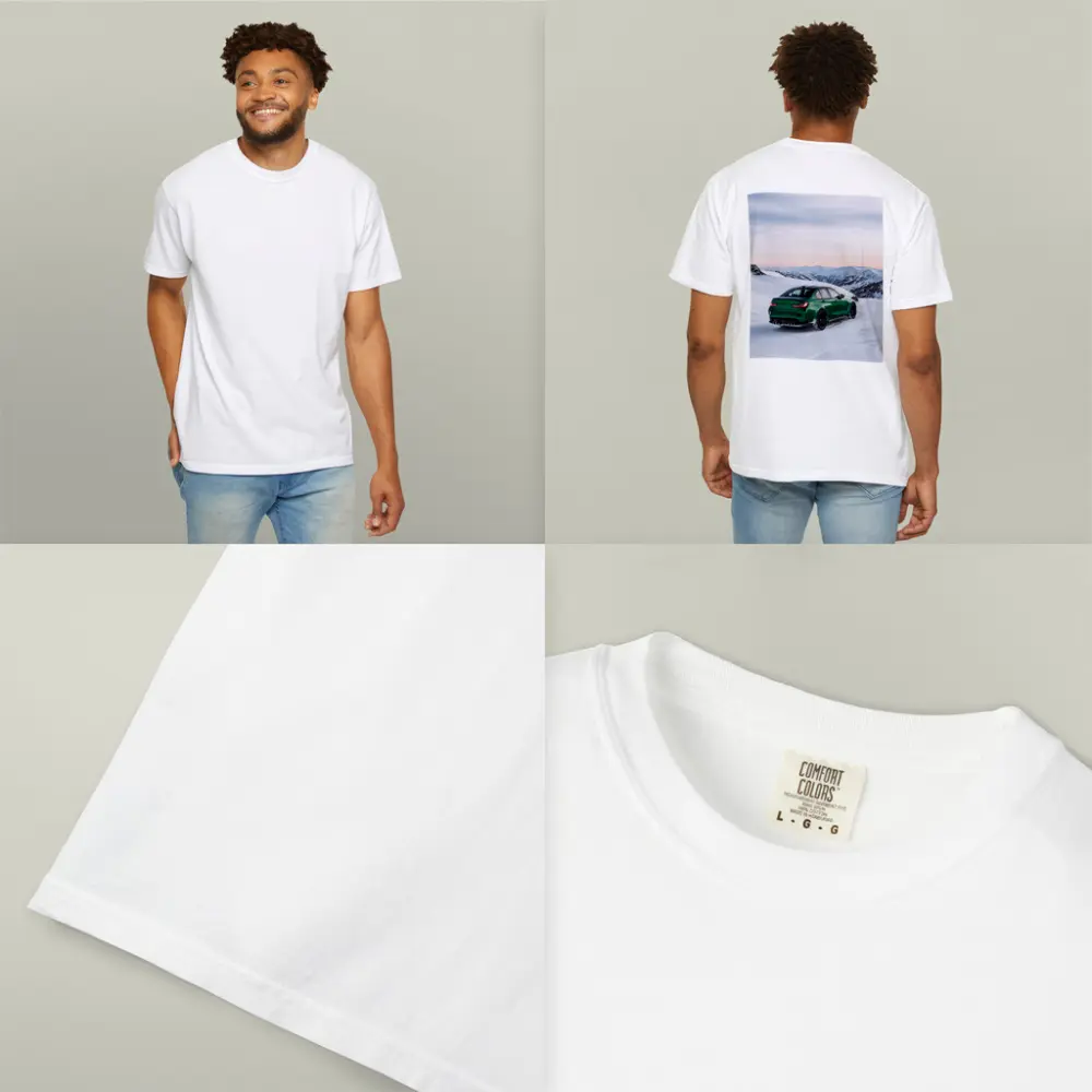 BMW M3 Green Sedan Snowy Mountain Scene – T-Shirts