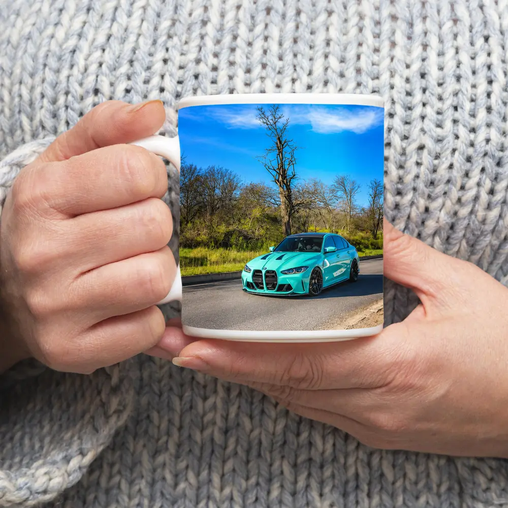 BMW M3 Tiffany Blue On Open Road – Mugs