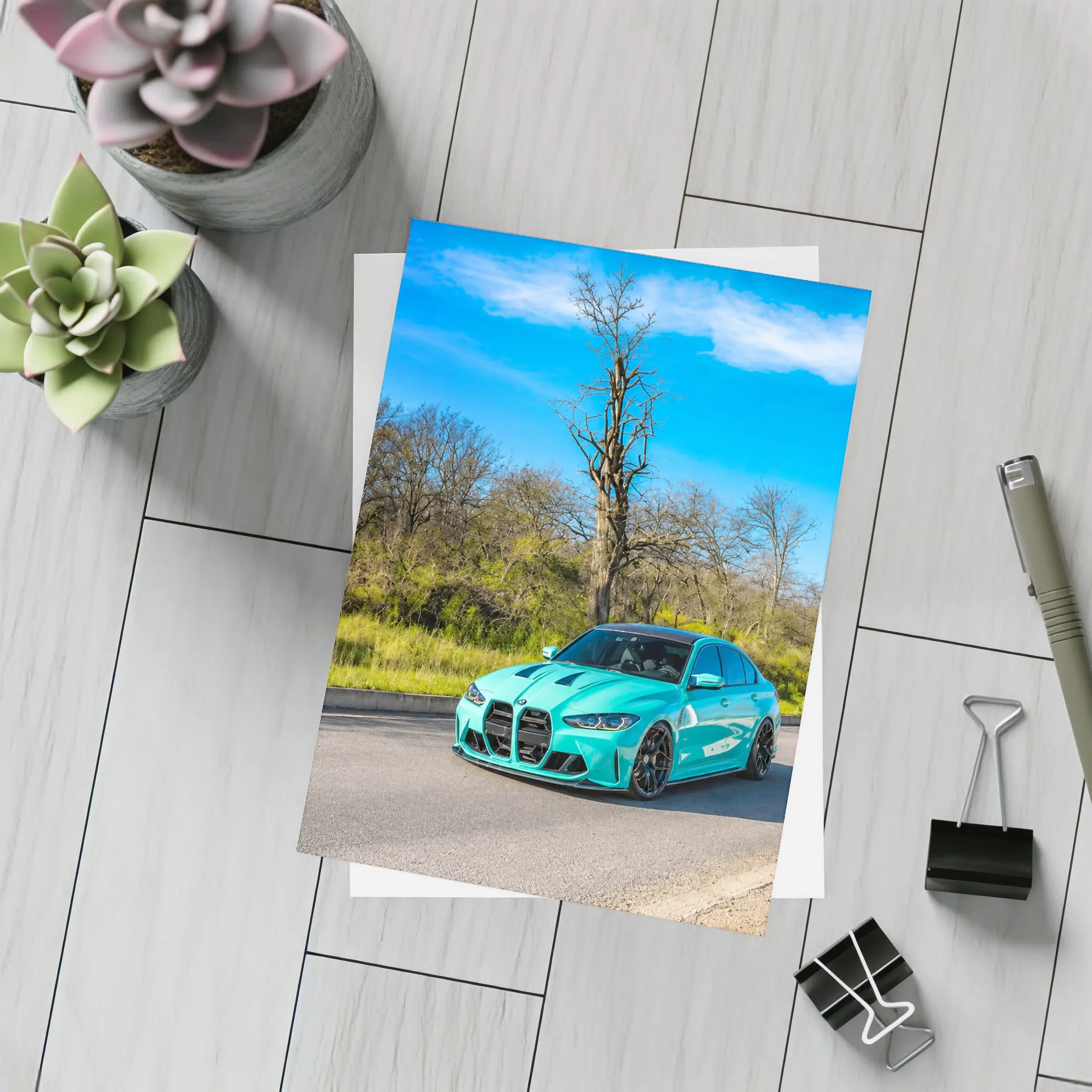 BMW M3 Tiffany Blue On Open Road – Postcards