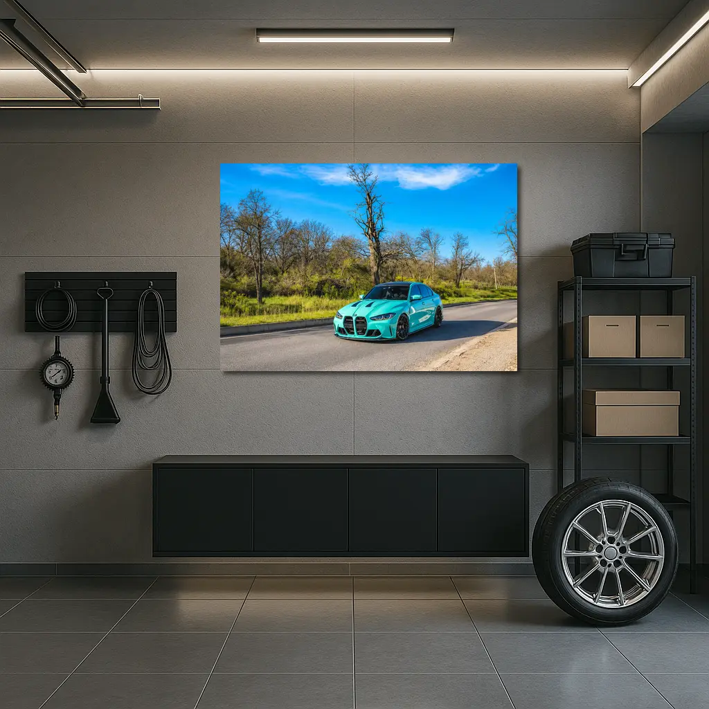 BMW M3 Tiffany Blue On Open Road – Wall Art