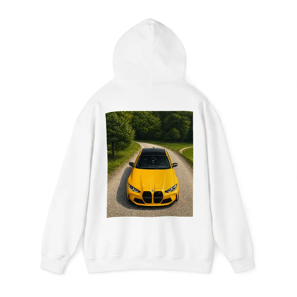 BMW M3 Yellow on Forest Gravel Road – Hoodies