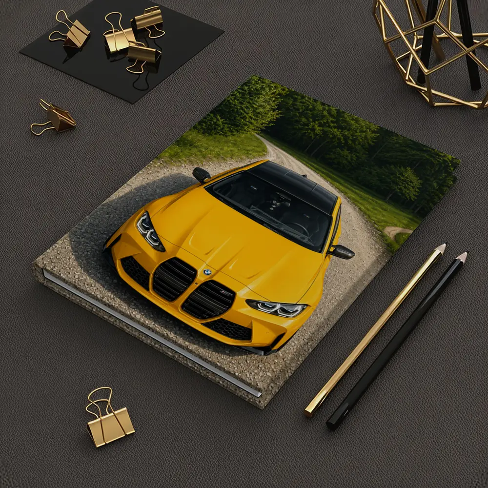 BMW M3 Yellow on Forest Gravel Road – Notebooks