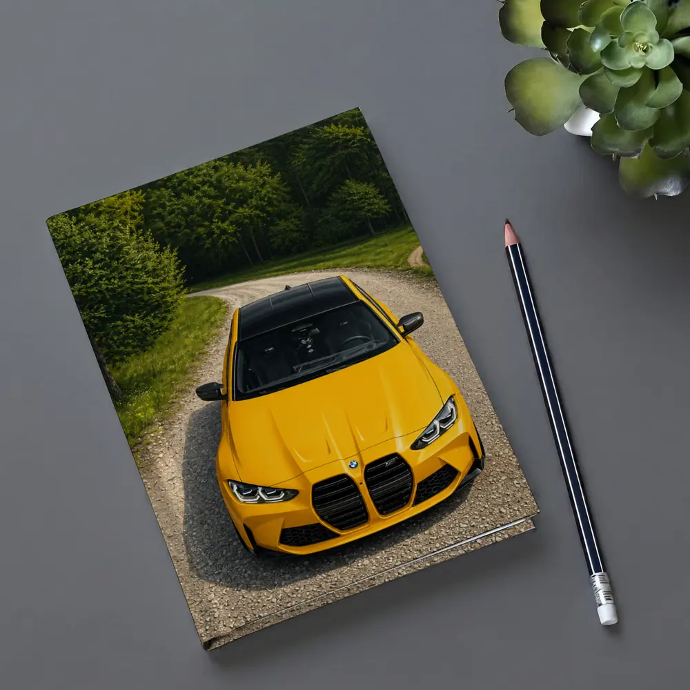 BMW M3 Yellow on Forest Gravel Road – Notebooks