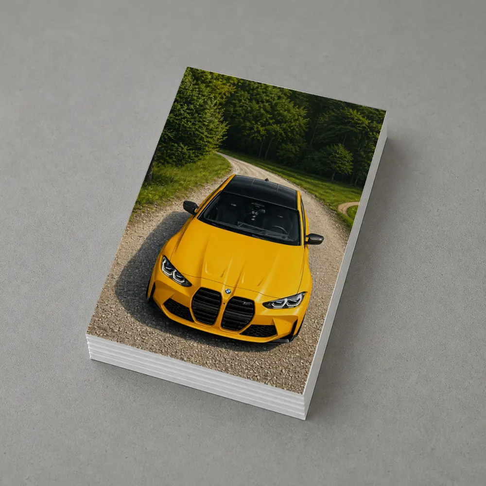 BMW M3 Yellow on Forest Gravel Road – Postcards