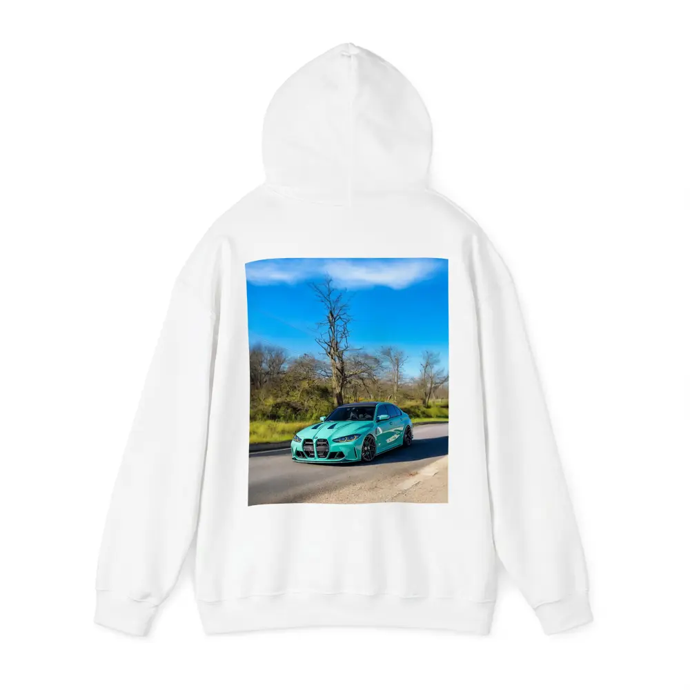 BMW M3 Teal Wrap On Open Road – Hoodies