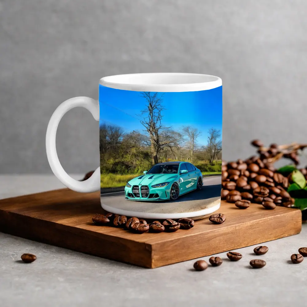 BMW M3 Teal Wrap On Open Road – Mugs