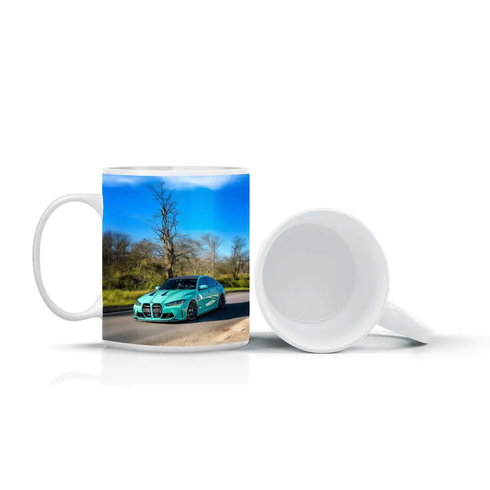BMW M3 Teal Wrap On Open Road – Mugs