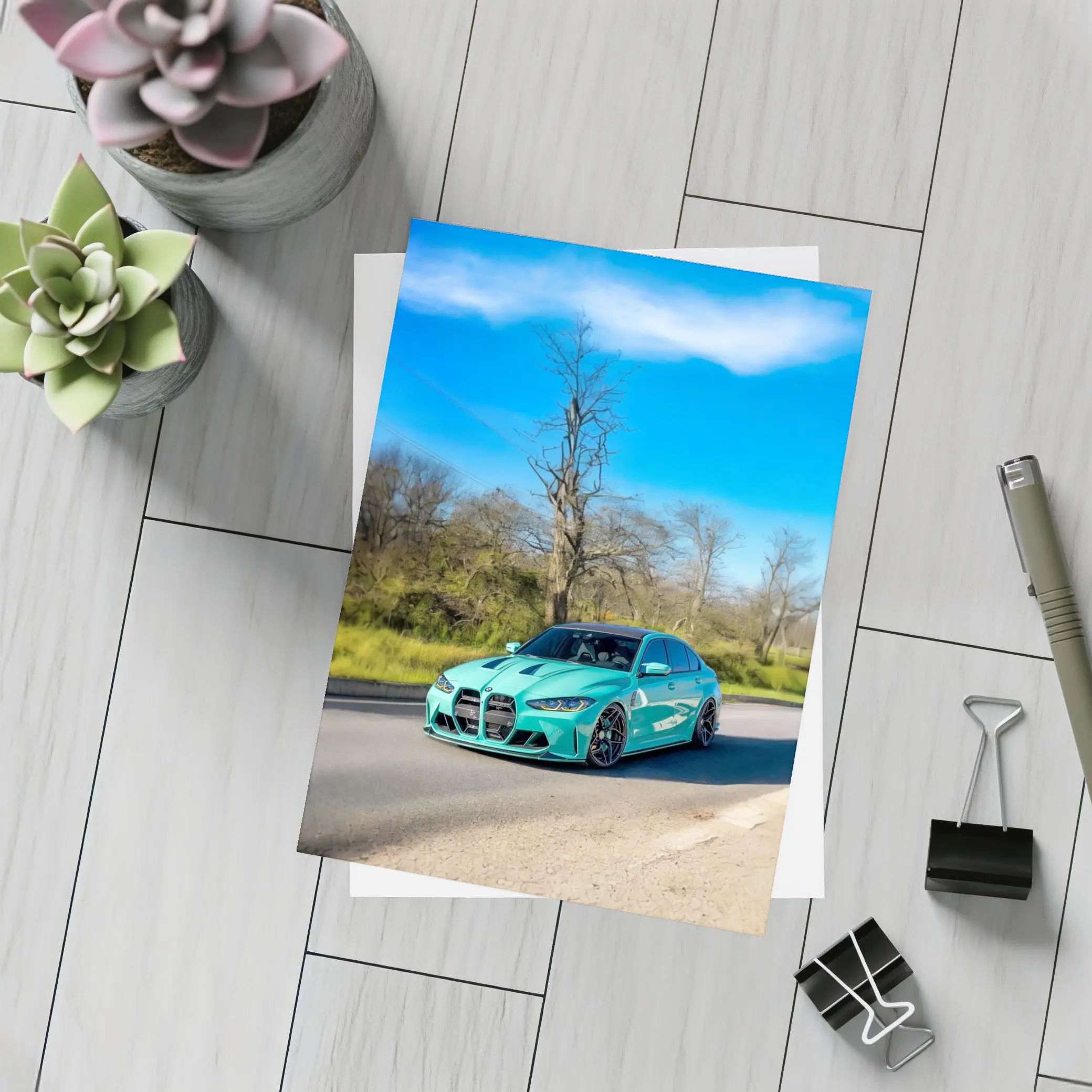 BMW M3 Teal Wrap On Open Road – Postcards