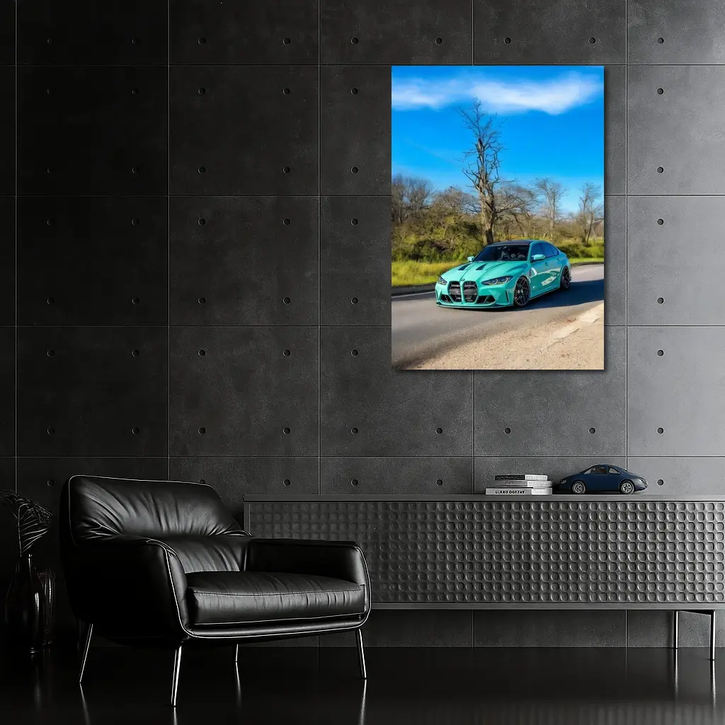 BMW M3 Teal Wrap On Open Road – Wall Art