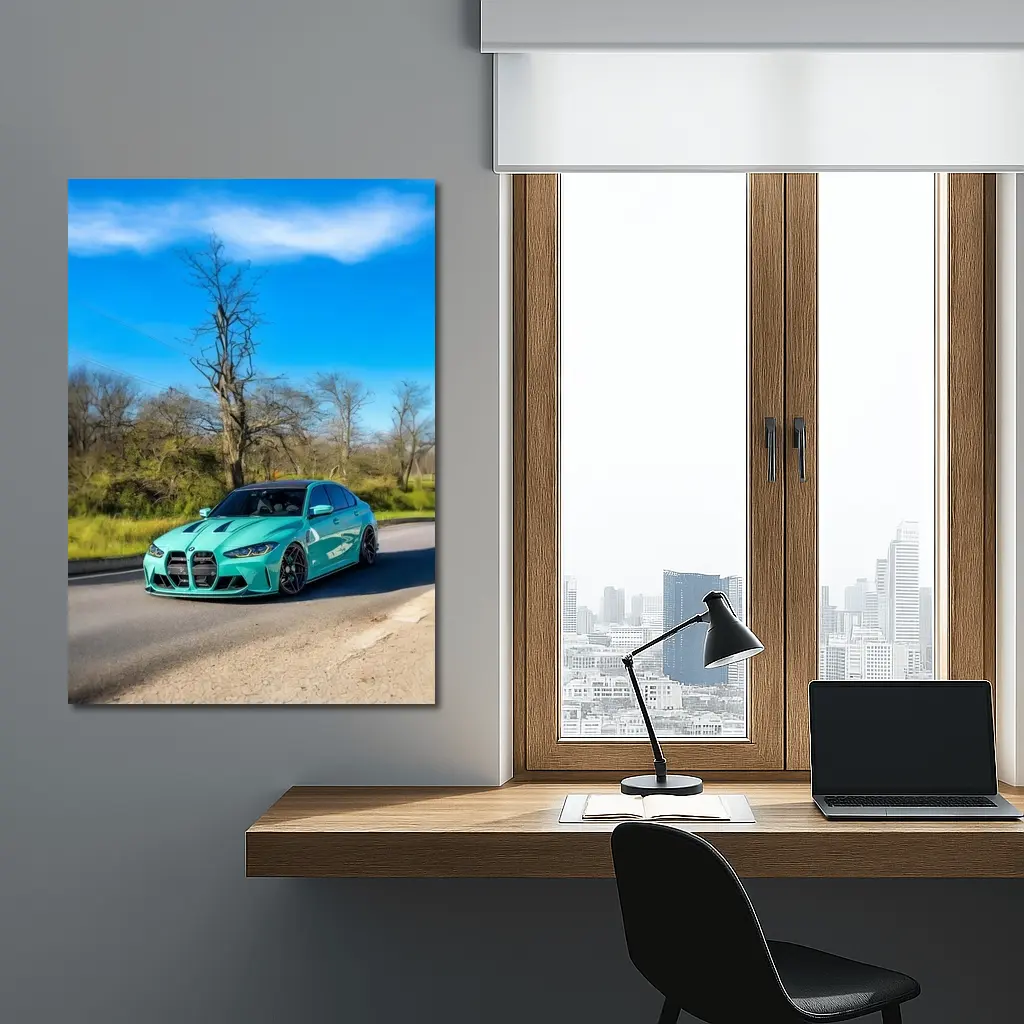 BMW M3 Teal Wrap On Open Road – Wall Art