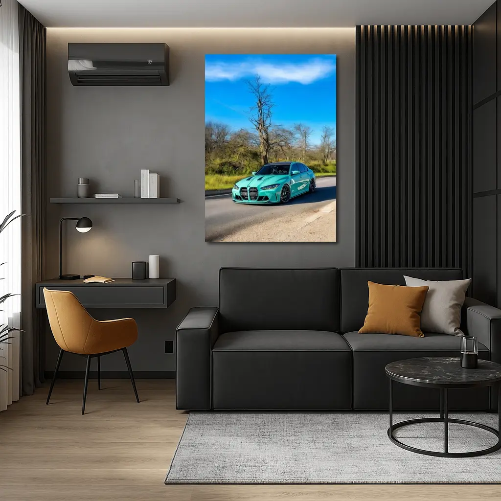 BMW M3 Teal Wrap On Open Road – Wall Art